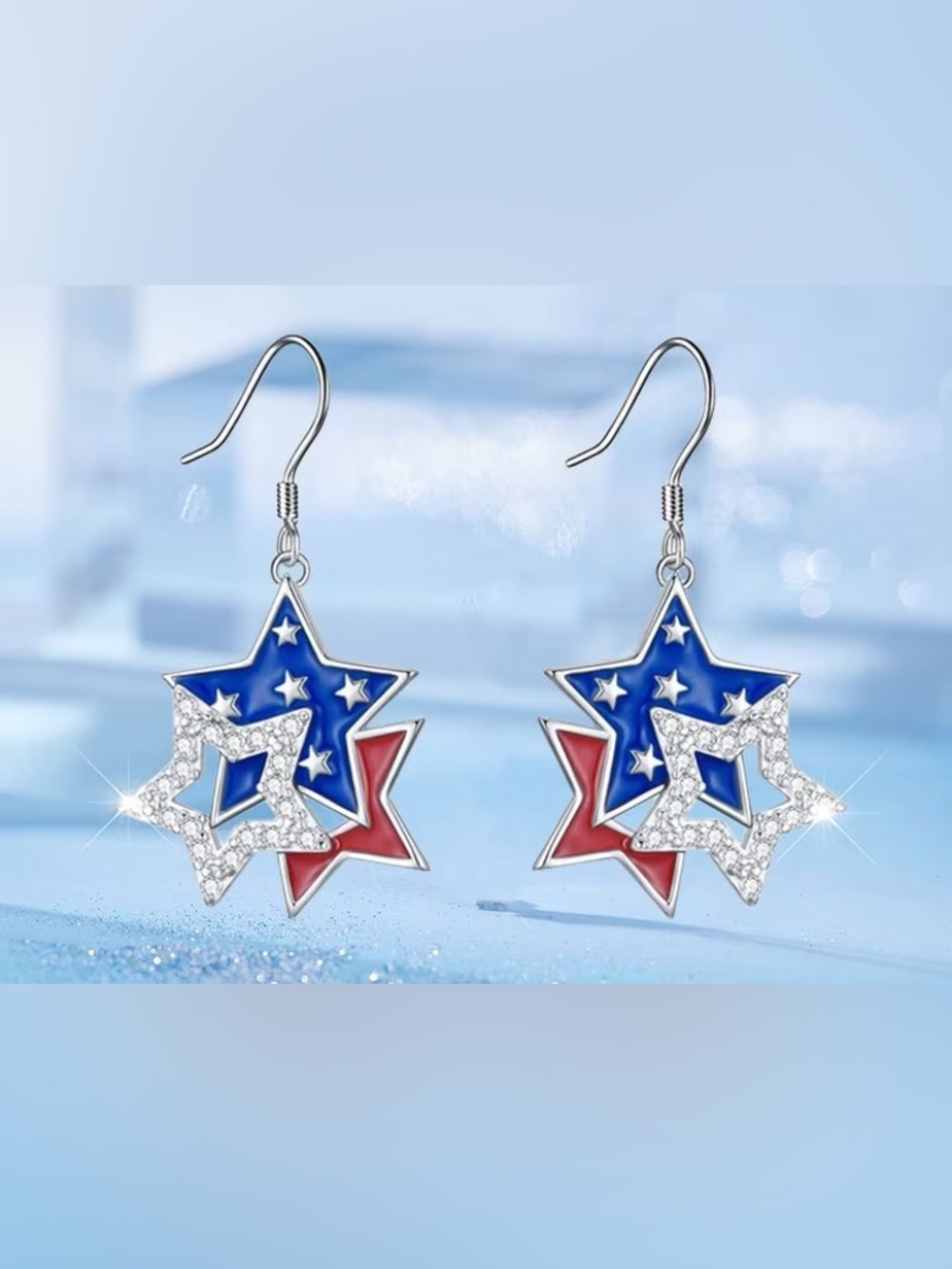 Patriotic American Star Drop Earrings - Blue, Red 250